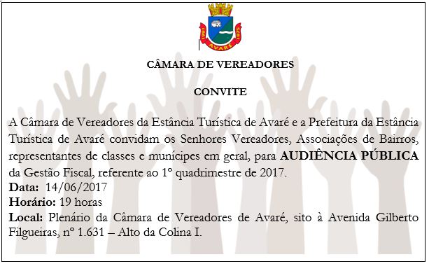 Convite: audiência pública da Gestão Fiscal