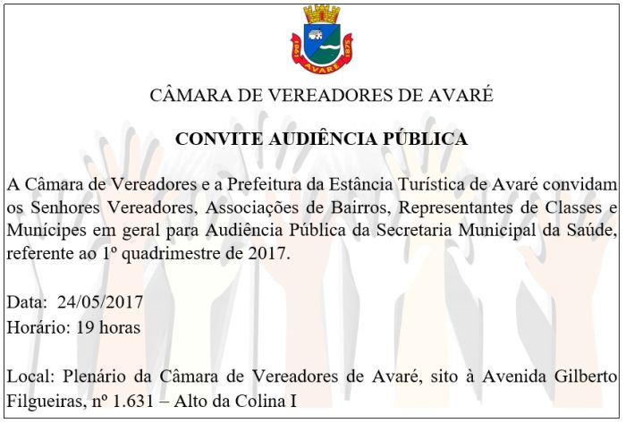Convite: audiência pública da Saúde