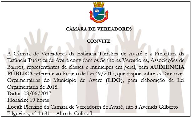 Convite: audiência pública Diretrizes Orçamentárias