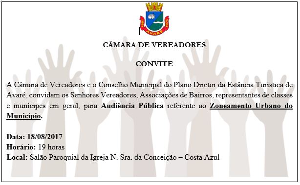 Convite: audiência pública sobre Zoneamento Urbano