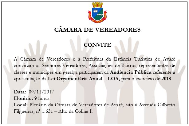Convite: audiência pública da Lei Orçamentária Anual 2018