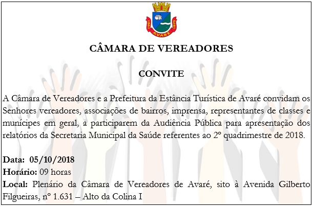 Convite: audiência pública relatórios Secretaria de Saúde