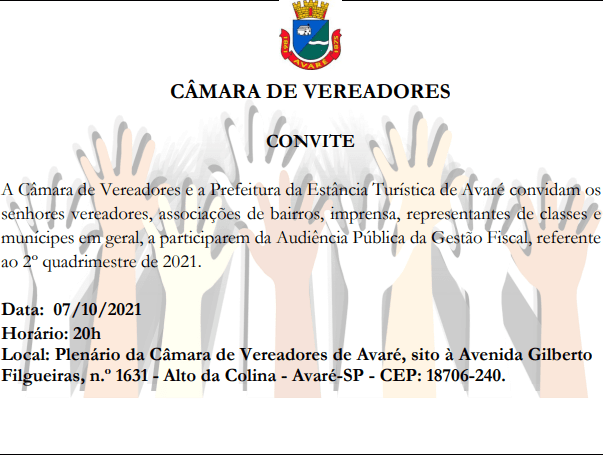 Audiência Pública - Câmara de Vereadores e Prefeitura da Estância Turística de Avaré