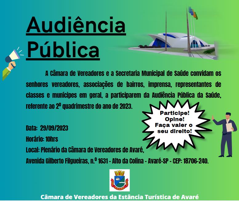 Audiência Pública da Saúde acontece no próximo dia 29 de setembro